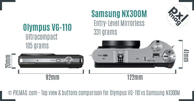 Olympus VG-110 vs Samsung NX300M top view buttons comparison Olympus VG-110 vs Samsung NX300M top view buttons comparison