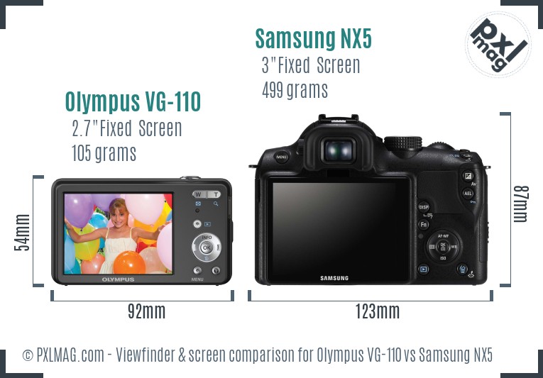 Olympus VG-110 vs Samsung NX5 Screen and Viewfinder comparison