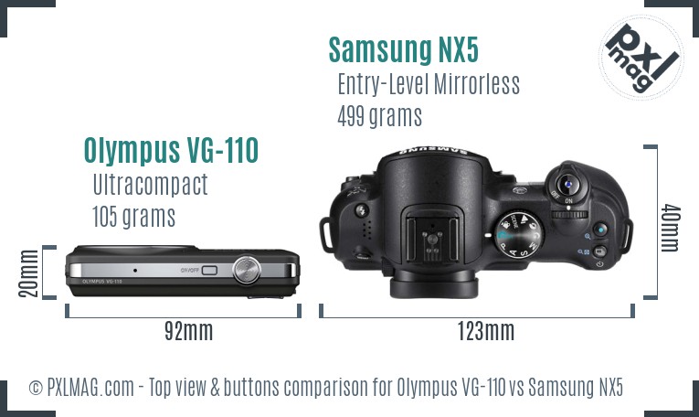 Olympus VG-110 vs Samsung NX5 top view buttons comparison