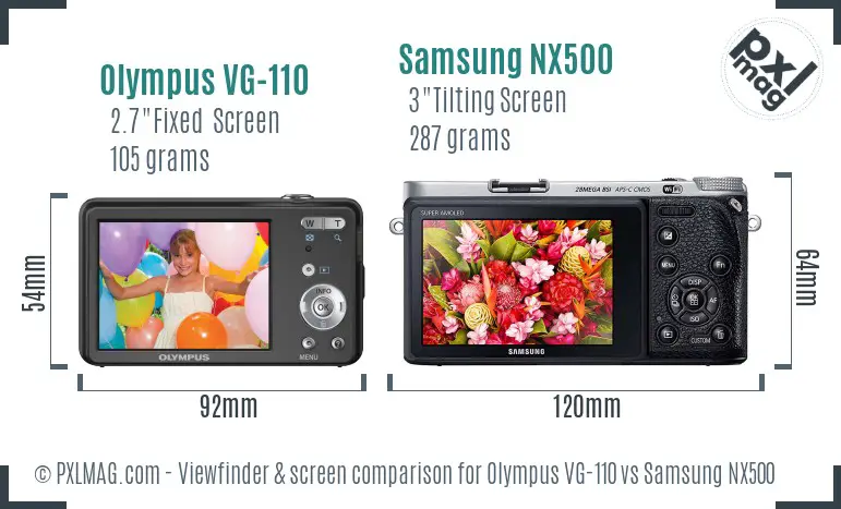 Olympus VG-110 vs Samsung NX500 Screen and Viewfinder comparison