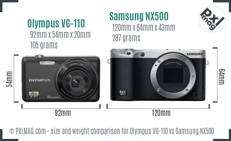 Olympus VG-110 vs Samsung NX500 size comparison