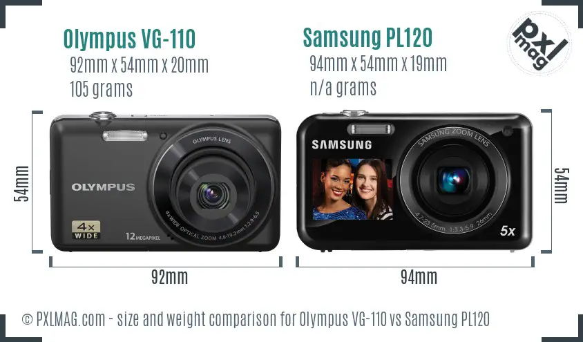 Olympus VG-110 vs Samsung PL120 size comparison