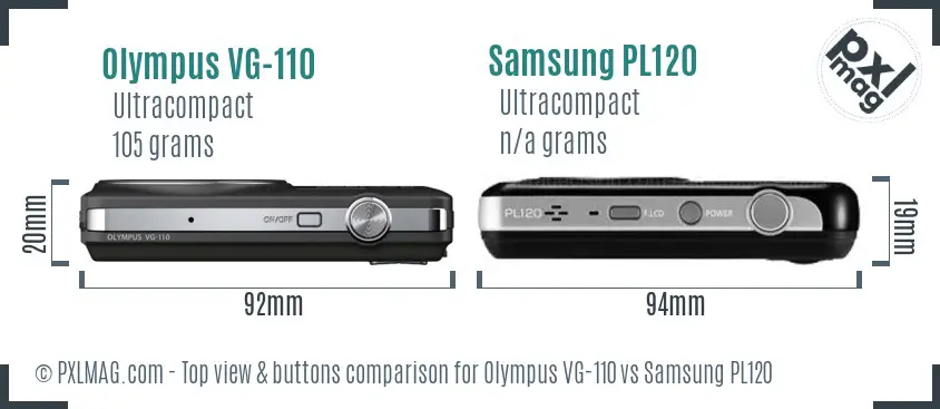 Olympus VG-110 vs Samsung PL120 top view buttons comparison