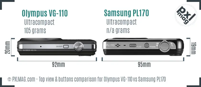 Olympus VG-110 vs Samsung PL170 top view buttons comparison