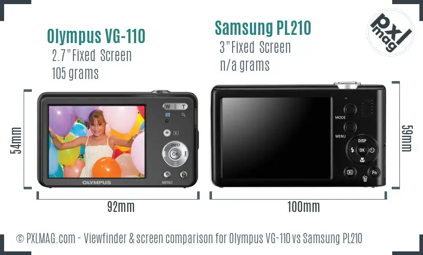 Olympus VG-110 vs Samsung PL210 Screen and Viewfinder comparison