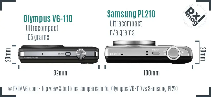 Olympus VG-110 vs Samsung PL210 top view buttons comparison