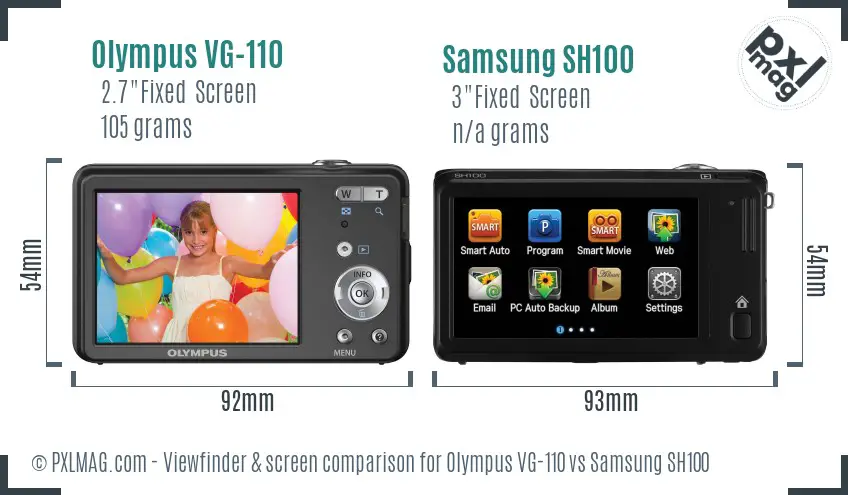 Olympus VG-110 vs Samsung SH100 Screen and Viewfinder comparison