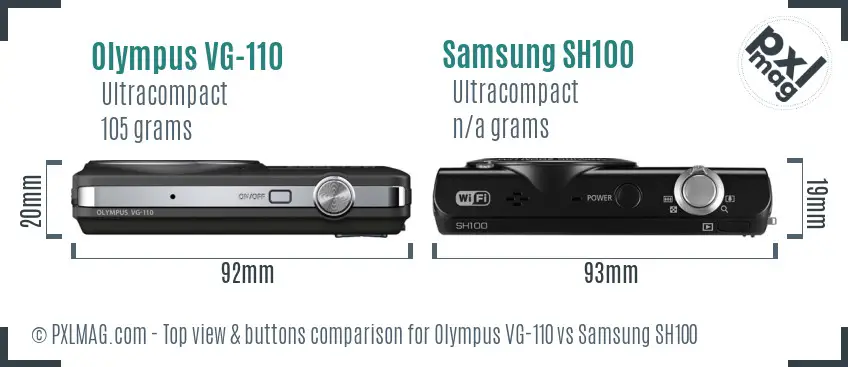 Olympus VG-110 vs Samsung SH100 top view buttons comparison