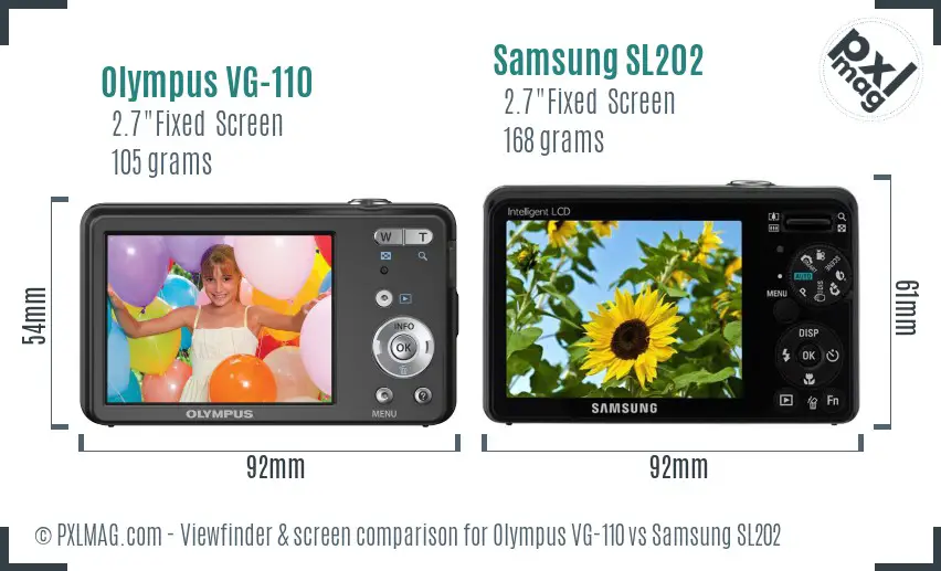 Olympus VG-110 vs Samsung SL202 Screen and Viewfinder comparison