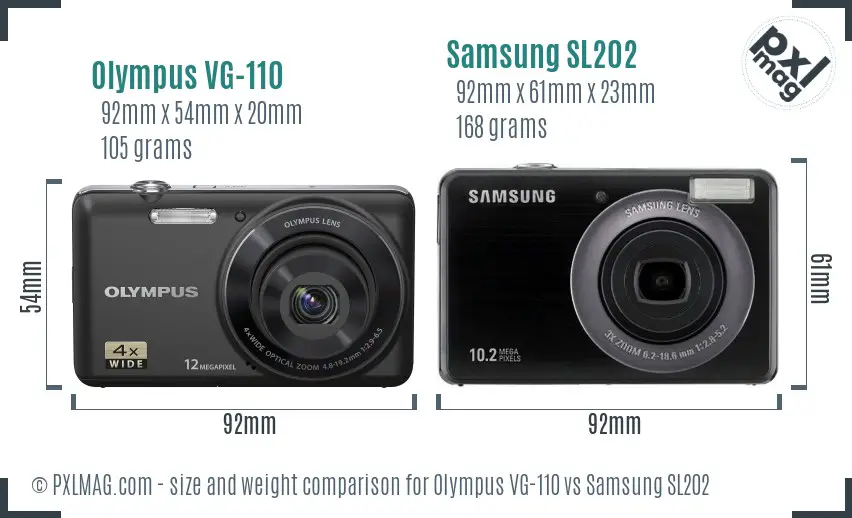 Olympus VG-110 vs Samsung SL202 size comparison