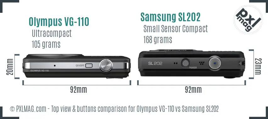 Olympus VG-110 vs Samsung SL202 top view buttons comparison