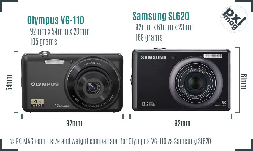 Olympus VG-110 vs Samsung SL620 size comparison