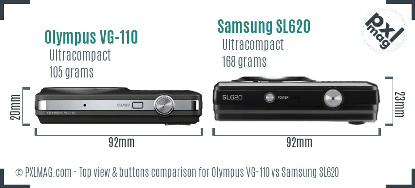 Olympus VG-110 vs Samsung SL620 top view buttons comparison