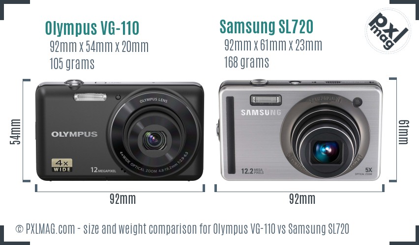 Olympus VG-110 vs Samsung SL720 size comparison
