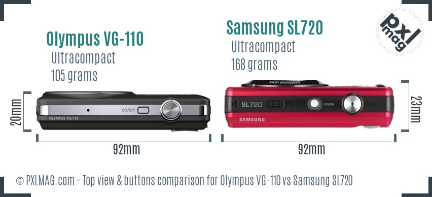 Olympus VG-110 vs Samsung SL720 top view buttons comparison
