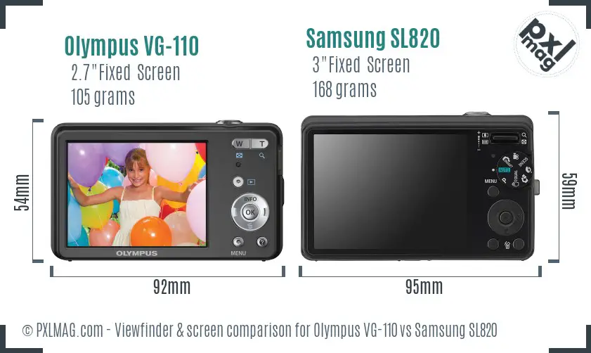 Olympus VG-110 vs Samsung SL820 Screen and Viewfinder comparison
