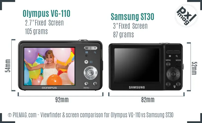 Olympus VG-110 vs Samsung ST30 Screen and Viewfinder comparison