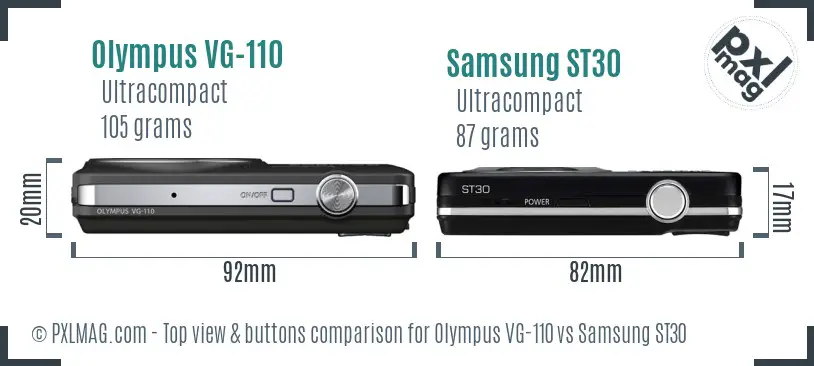 Olympus VG-110 vs Samsung ST30 top view buttons comparison