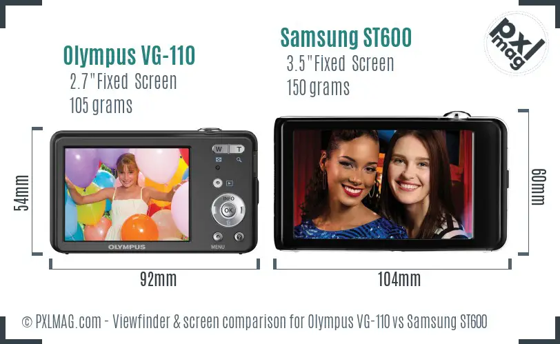 Olympus VG-110 vs Samsung ST600 Screen and Viewfinder comparison