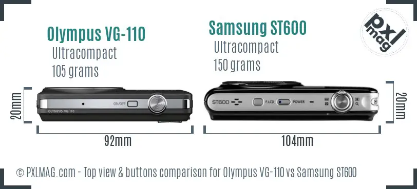 Olympus VG-110 vs Samsung ST600 top view buttons comparison