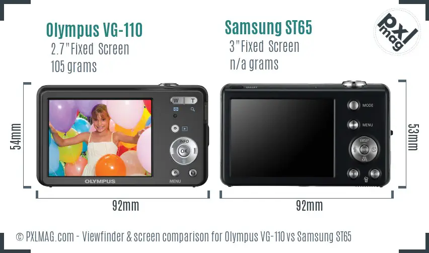 Olympus VG-110 vs Samsung ST65 Screen and Viewfinder comparison