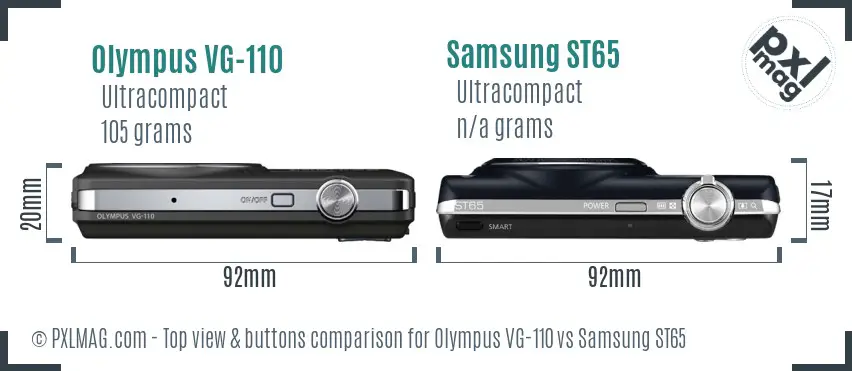 Olympus VG-110 vs Samsung ST65 top view buttons comparison