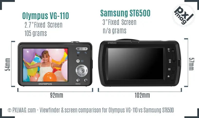 Olympus VG-110 vs Samsung ST6500 Screen and Viewfinder comparison