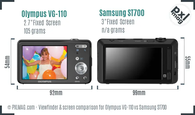 Olympus VG-110 vs Samsung ST700 Screen and Viewfinder comparison