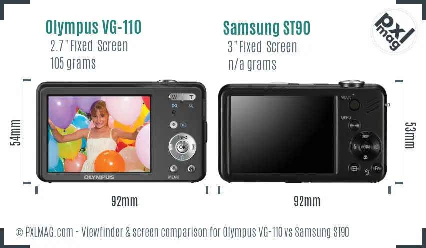 Olympus VG-110 vs Samsung ST90 Screen and Viewfinder comparison