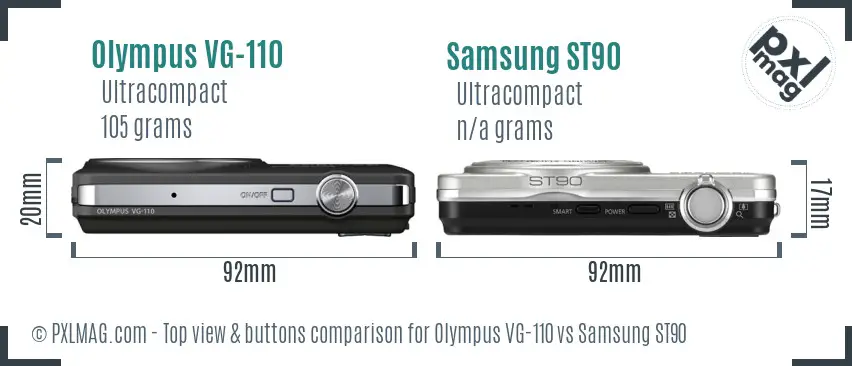 Olympus VG-110 vs Samsung ST90 top view buttons comparison