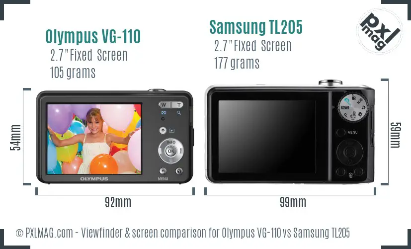 Olympus VG-110 vs Samsung TL205 Screen and Viewfinder comparison