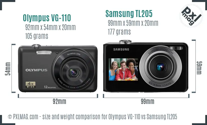 Olympus VG-110 vs Samsung TL205 size comparison