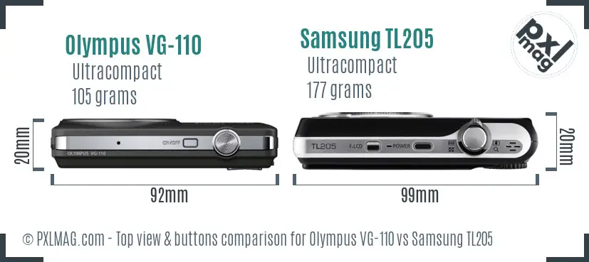 Olympus VG-110 vs Samsung TL205 top view buttons comparison