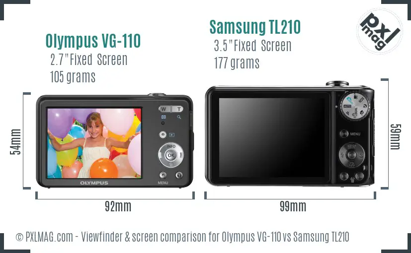 Olympus VG-110 vs Samsung TL210 Screen and Viewfinder comparison
