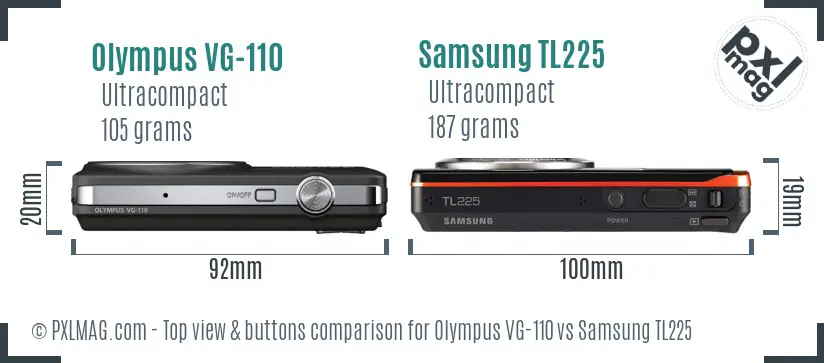 Olympus VG-110 vs Samsung TL225 top view buttons comparison Olympus VG-110 vs Samsung TL225 top view buttons comparison