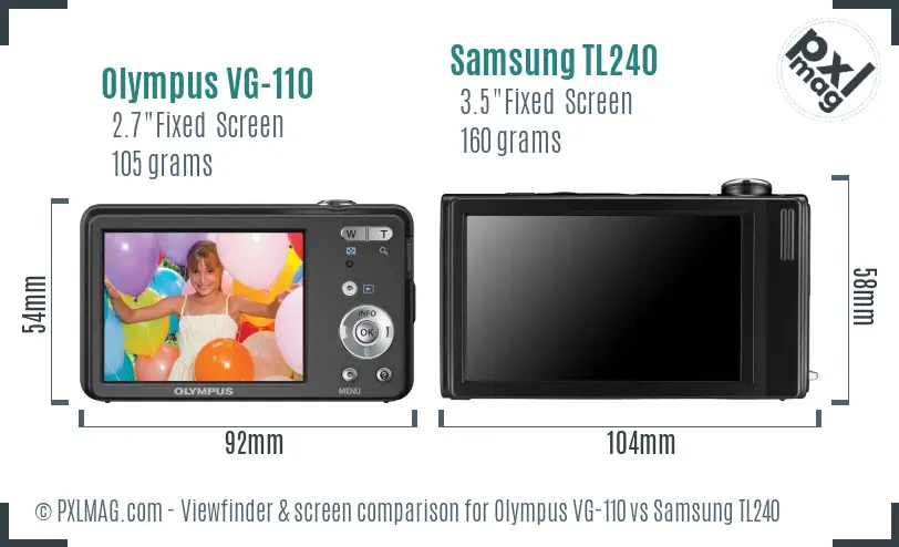 Olympus VG-110 vs Samsung TL240 Screen and Viewfinder comparison