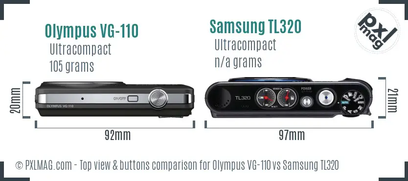 Olympus VG-110 vs Samsung TL320 top view buttons comparison