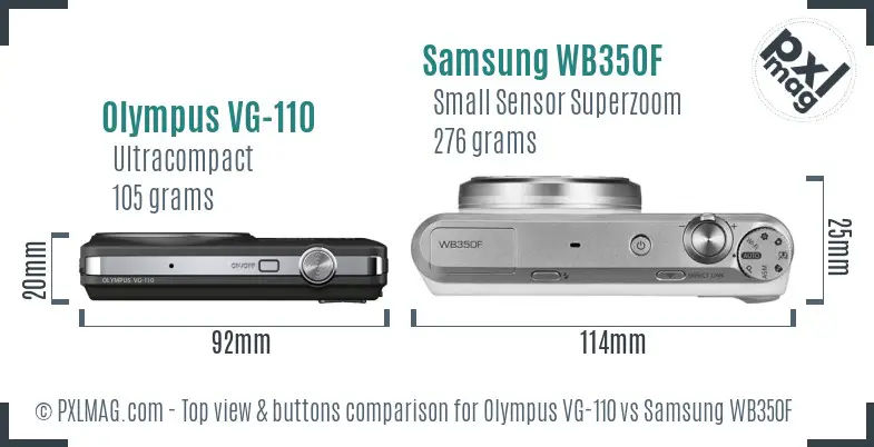 Olympus VG-110 vs Samsung WB350F top view buttons comparison Olympus VG-110 vs Samsung WB350F top view buttons comparison