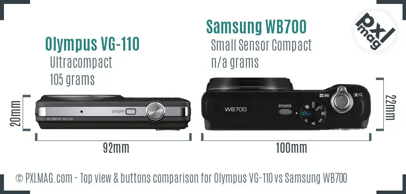 Olympus VG-110 vs Samsung WB700 top view buttons comparison