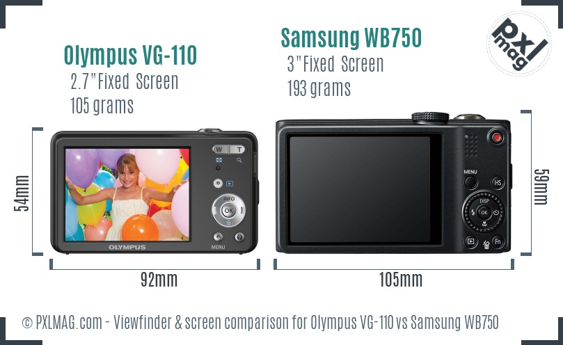 Olympus VG-110 vs Samsung WB750 Screen and Viewfinder comparison