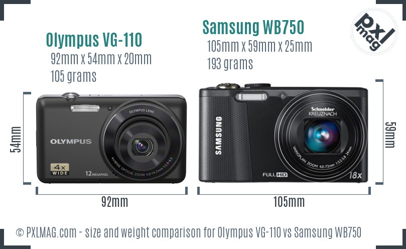 Olympus VG-110 vs Samsung WB750 size comparison Olympus VG-110 vs Samsung WB750 size comparison