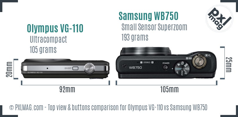 Olympus VG-110 vs Samsung WB750 top view buttons comparison