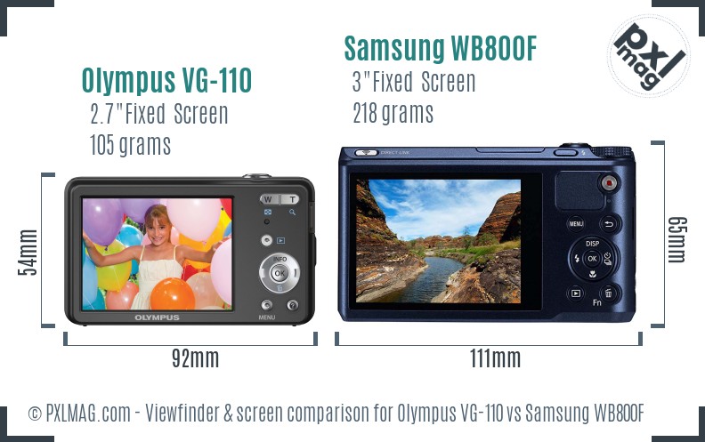 Olympus VG-110 vs Samsung WB800F Screen and Viewfinder comparison