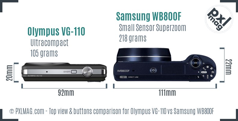 Olympus VG-110 vs Samsung WB800F top view buttons comparison
