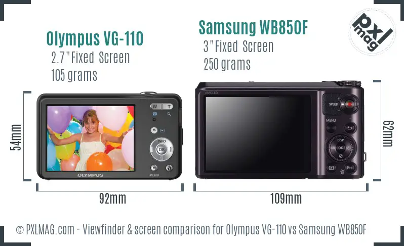 Olympus VG-110 vs Samsung WB850F Screen and Viewfinder comparison