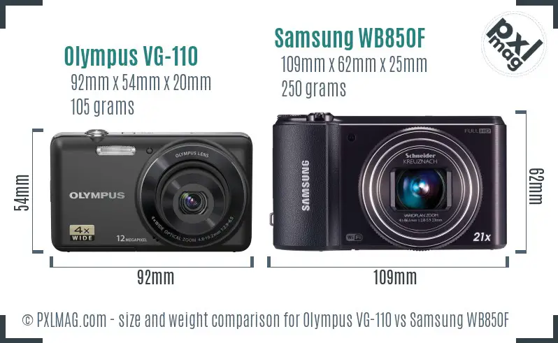 Olympus VG-110 vs Samsung WB850F size comparison