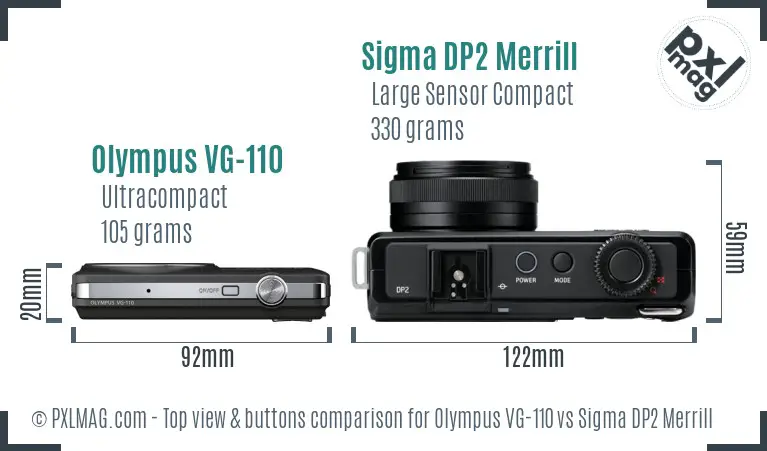 Olympus VG-110 vs Sigma DP2 Merrill top view buttons comparison Olympus VG-110 vs Sigma DP2 Merrill top view buttons comparison