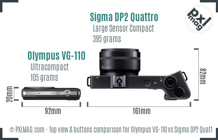Olympus VG-110 vs Sigma DP2 Quattro top view buttons comparison Olympus VG-110 vs Sigma DP2 Quattro top view buttons comparison