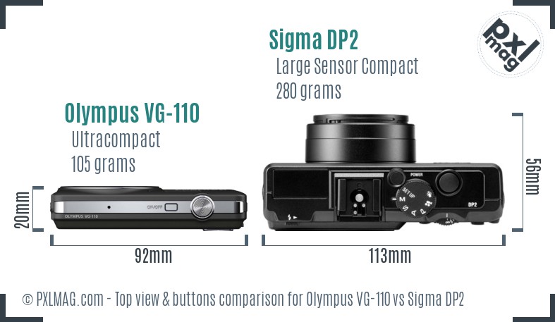 Olympus VG-110 vs Sigma DP2 top view buttons comparison