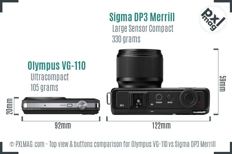 Olympus VG-110 vs Sigma DP3 Merrill top view buttons comparison